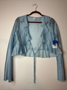 Abound Pale Blue Ruffle Tie-Front Crop Blouse
